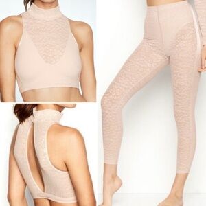 VS Performance Sport Bra & Petite Pant Set Mesh Sheer Pink Leopard Print HOT NWT